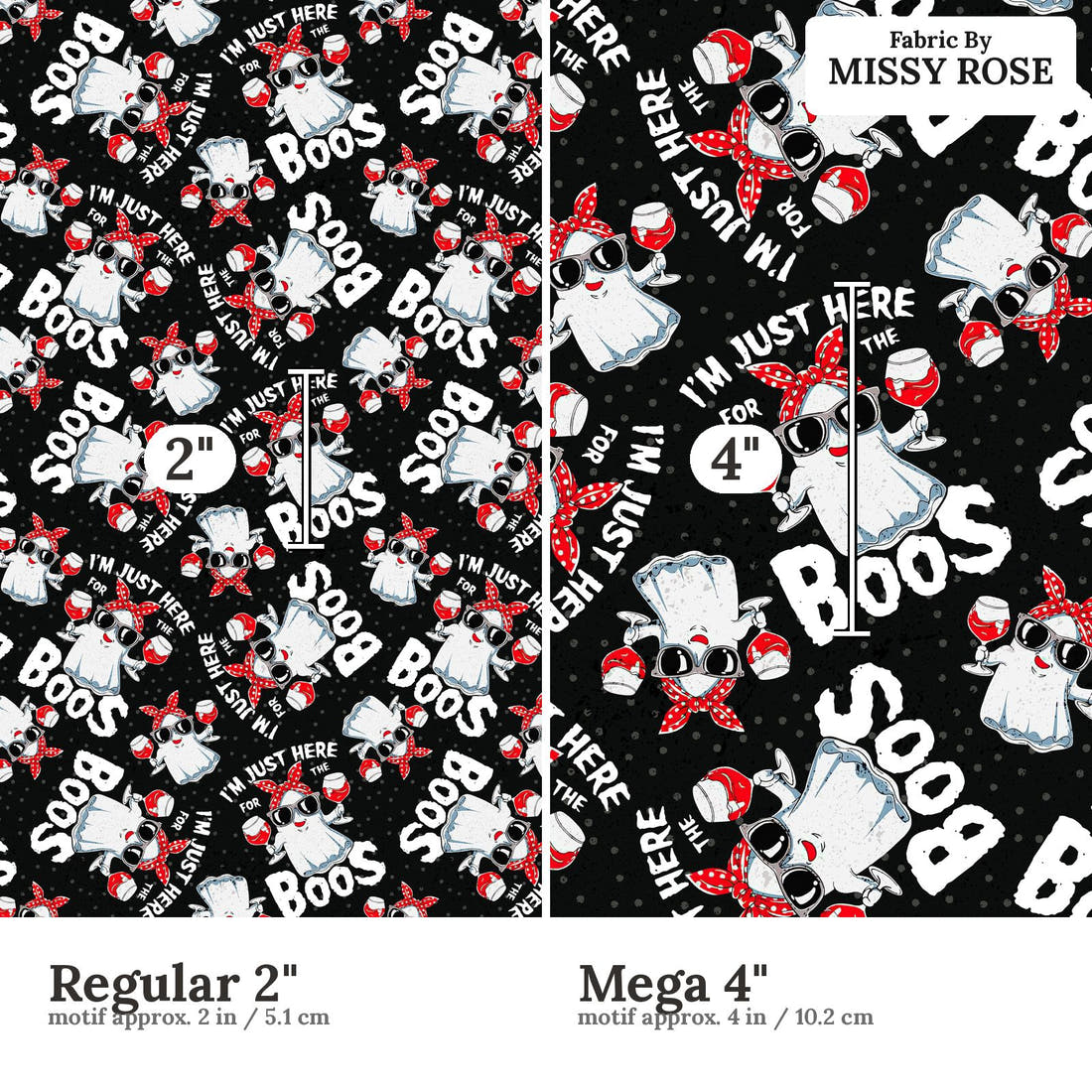 Design 223 Boos Fabric size comparison - print scale | Fabric by Missy Rose