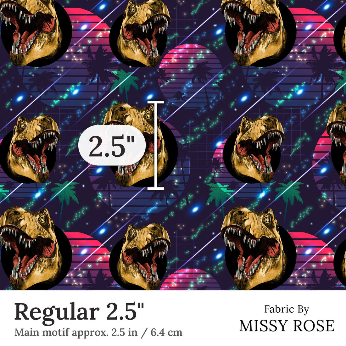 Design 224 Navy Dinosaur Fabric Regular 2.5 inch print scale guide | Fabric by Missy Rose