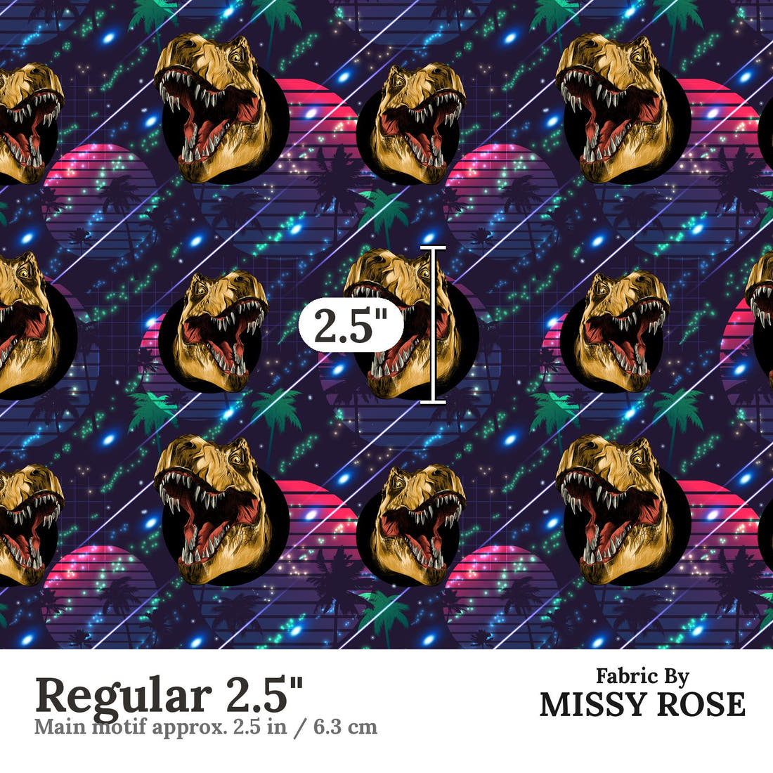 Design 224 Navy Dinosaur Fabric Regular 2.5" - print scale | Fabric by Missy Rose