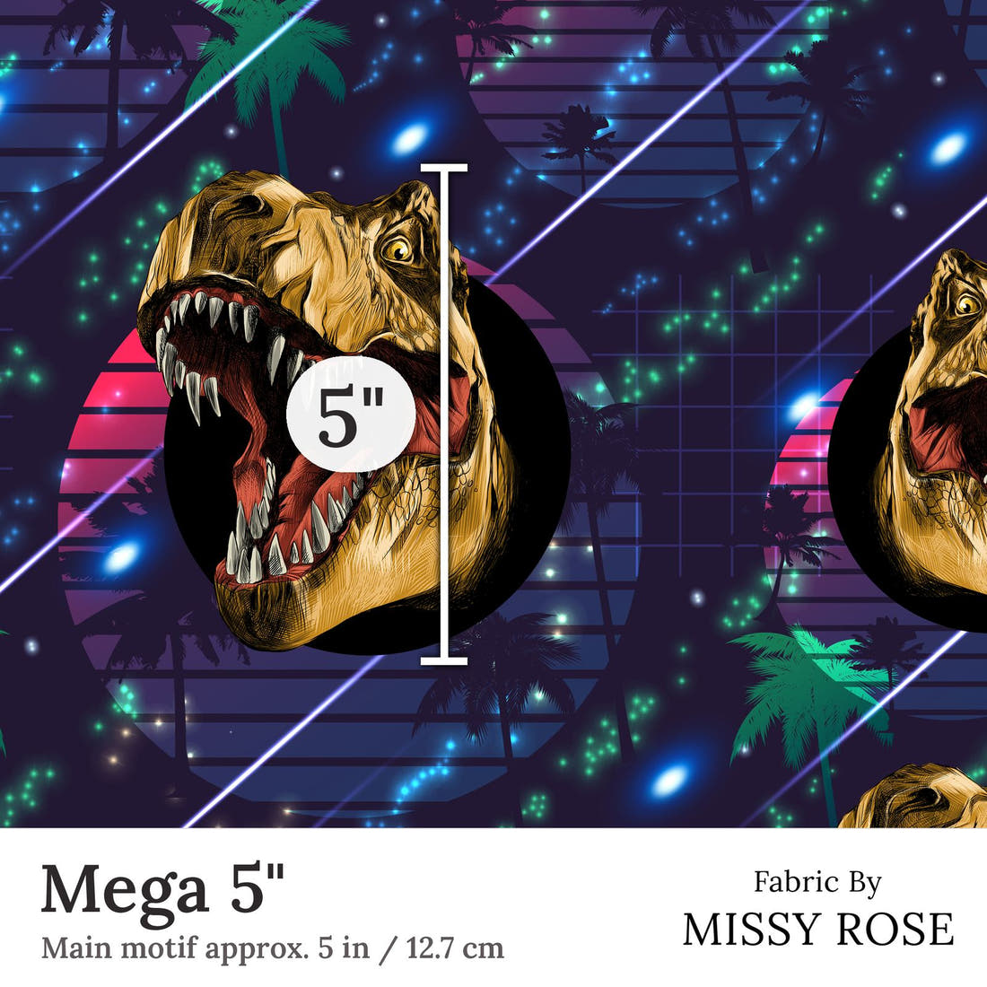 Design 224 Navy Dinosaur Fabric Mega 5 inch print scale guide | Fabric by Missy Rose