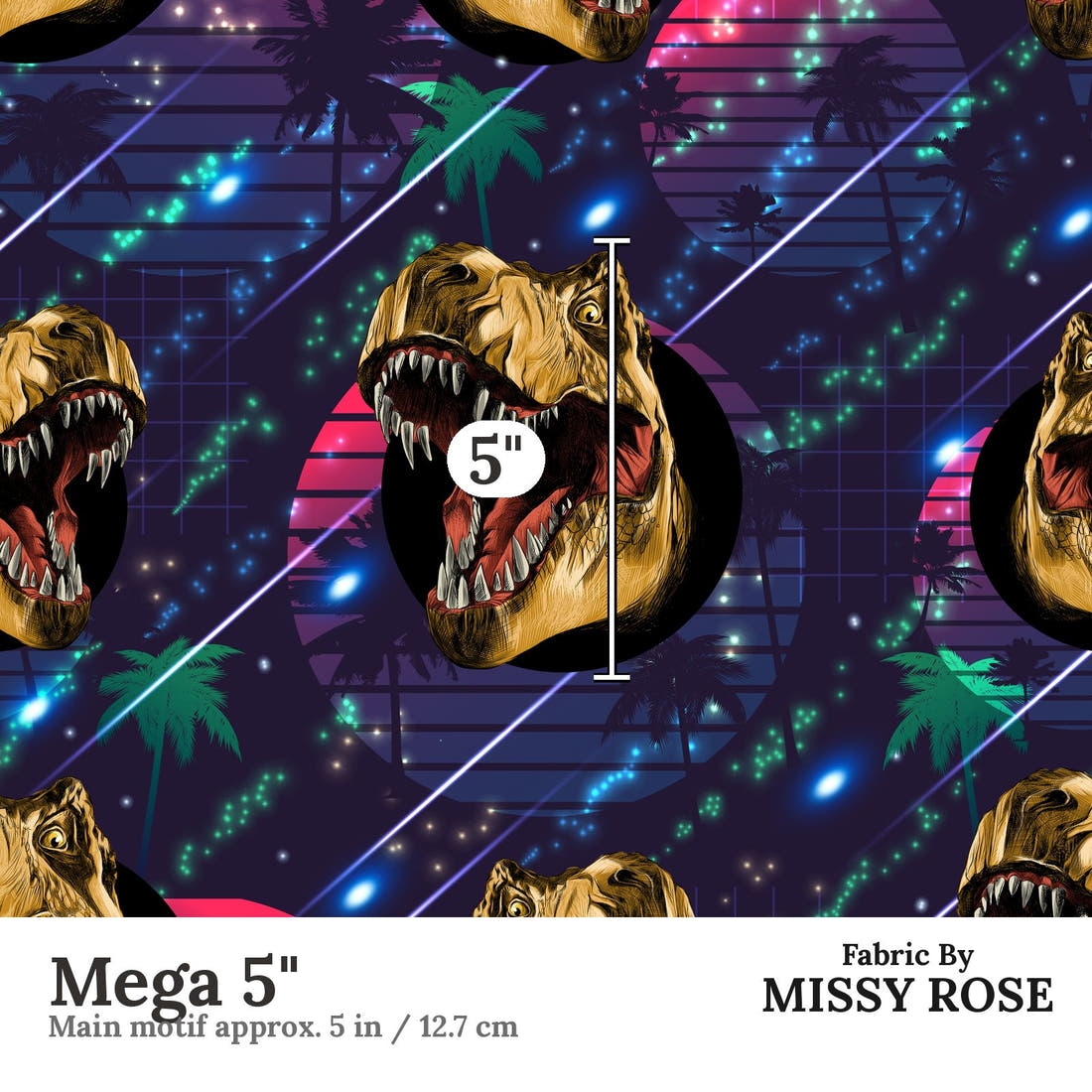 Design 224 Navy Dinosaur Fabric Mega 5" - print scale | Fabric by Missy Rose