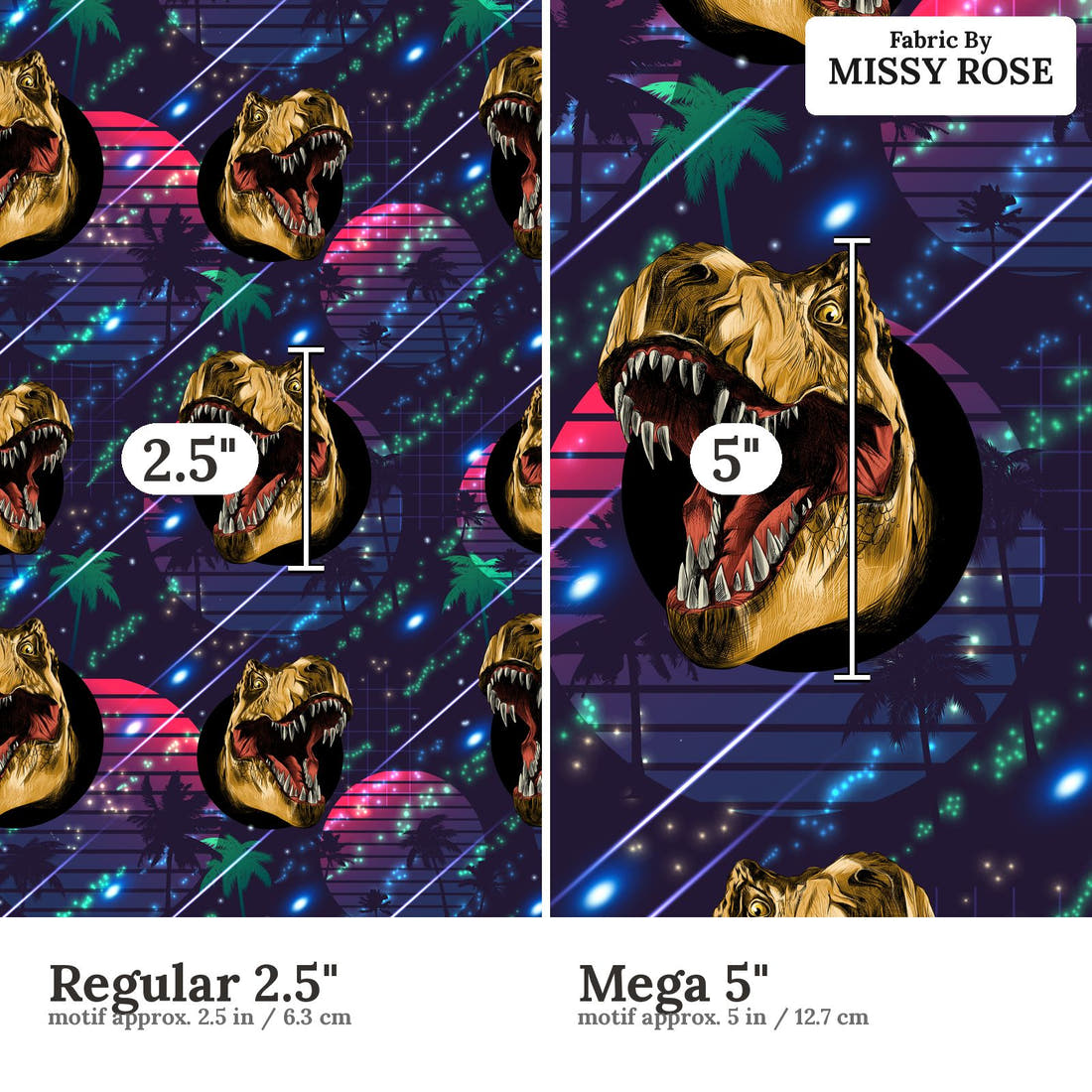 Design 224 Navy Dinosaur Fabric size comparison - print scale | Fabric by Missy Rose
