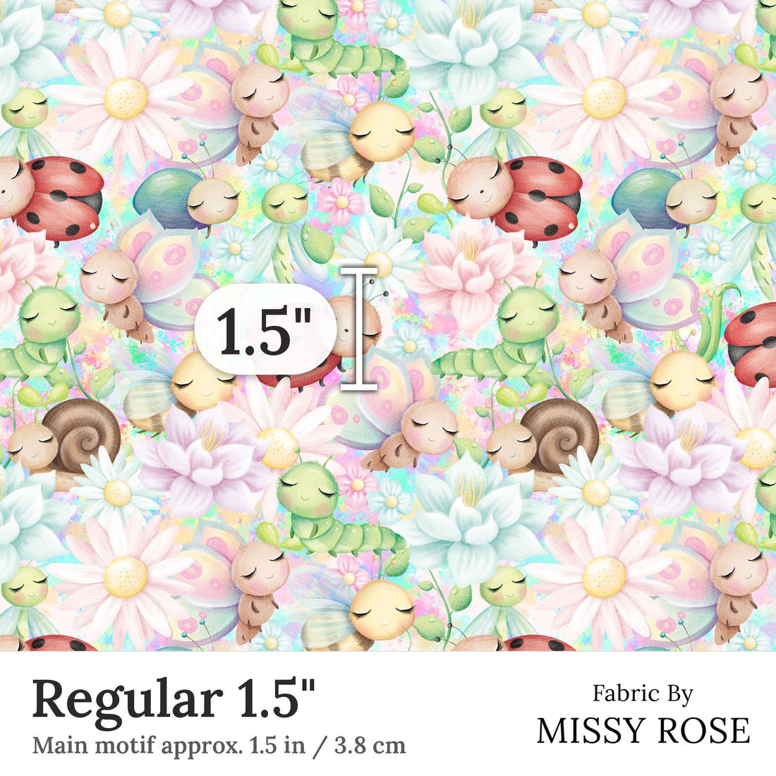 Design 225 Cute Bugs Fabric Regular 1.5 inch print scale guide | Fabric by Missy Rose