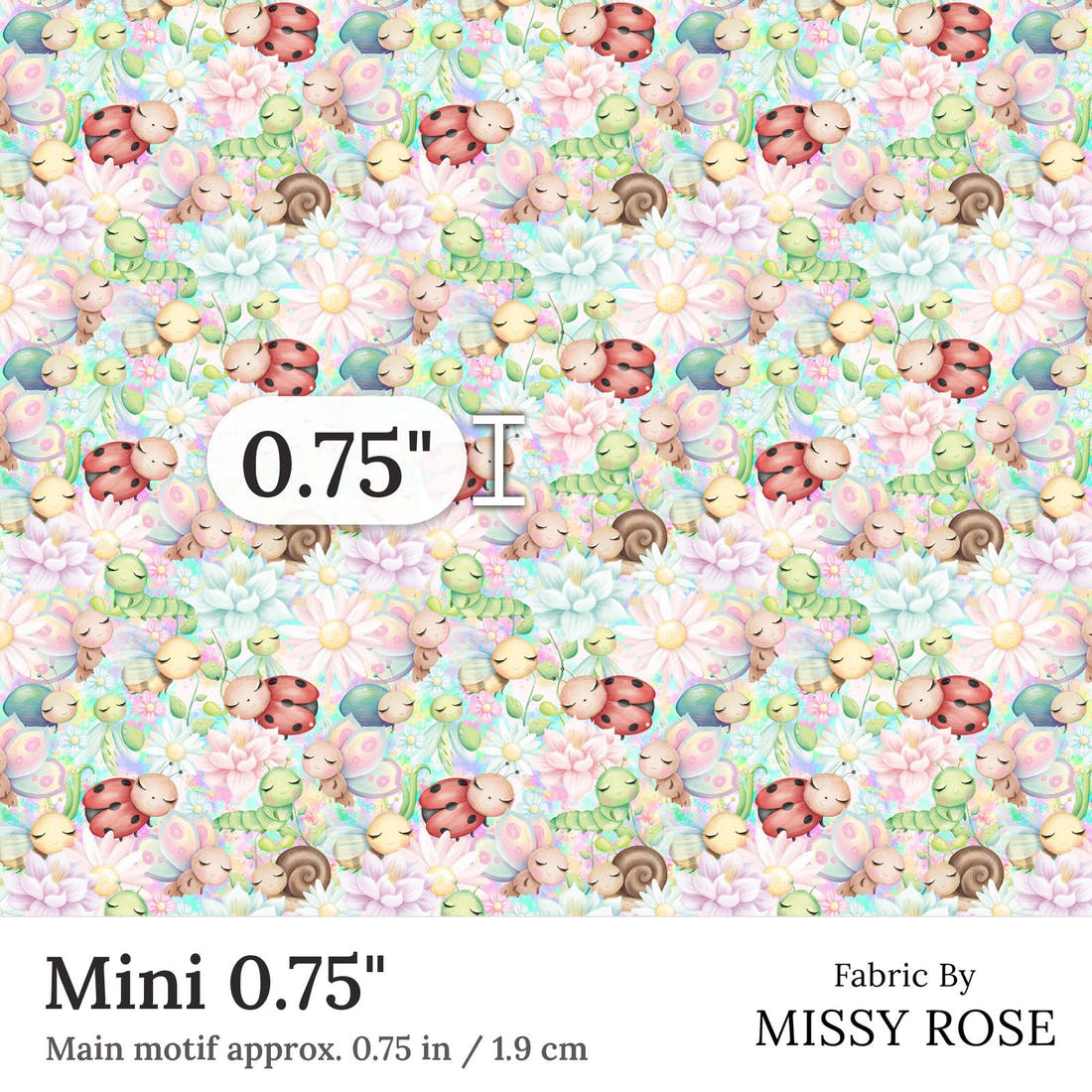 Design 225 Cute Bugs Fabric Mini 0.75 inch print scale guide | Fabric by Missy Rose