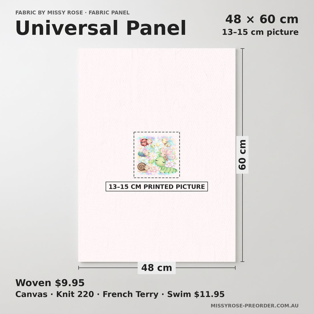 Design 225 Cute Bugs Panel universal panel sizing – 13–15 cm printed picture on 48 × 60 cm fabric | Fabric by Missy Rose