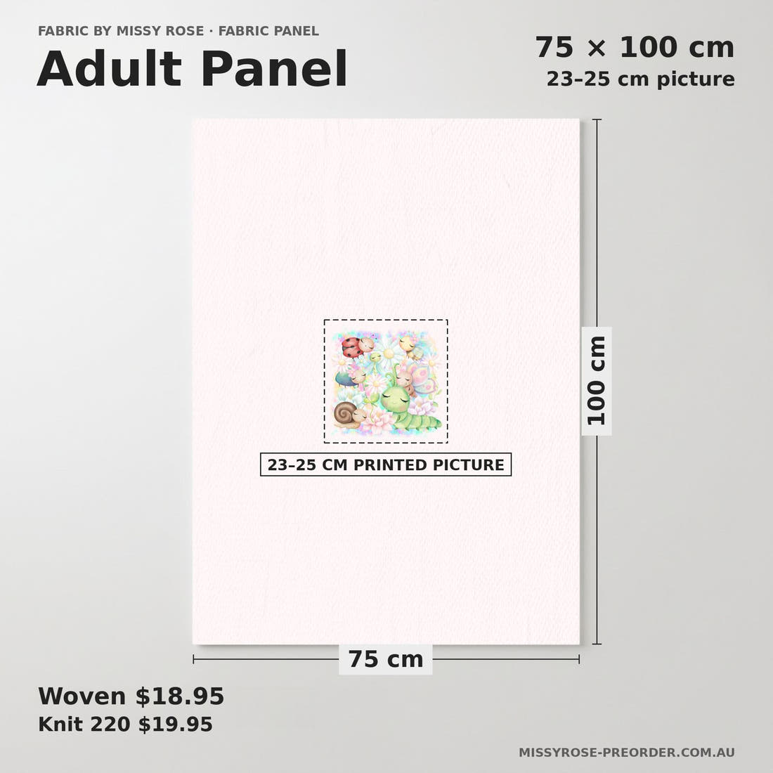 Design 225 Cute Bugs Panel adult panel sizing – 23–25 cm printed picture on 75 × 100 cm fabric | Fabric by Missy Rose