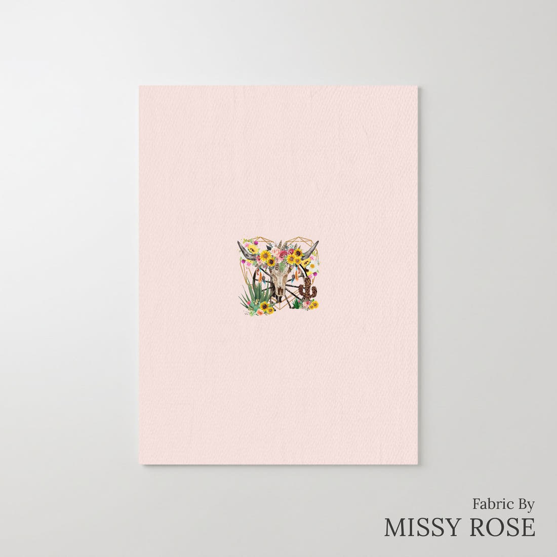 Design 226 Floral Bull Skull Panel – printed fabric panel with centred picture, custom printed to order | Fabric by Missy Rose