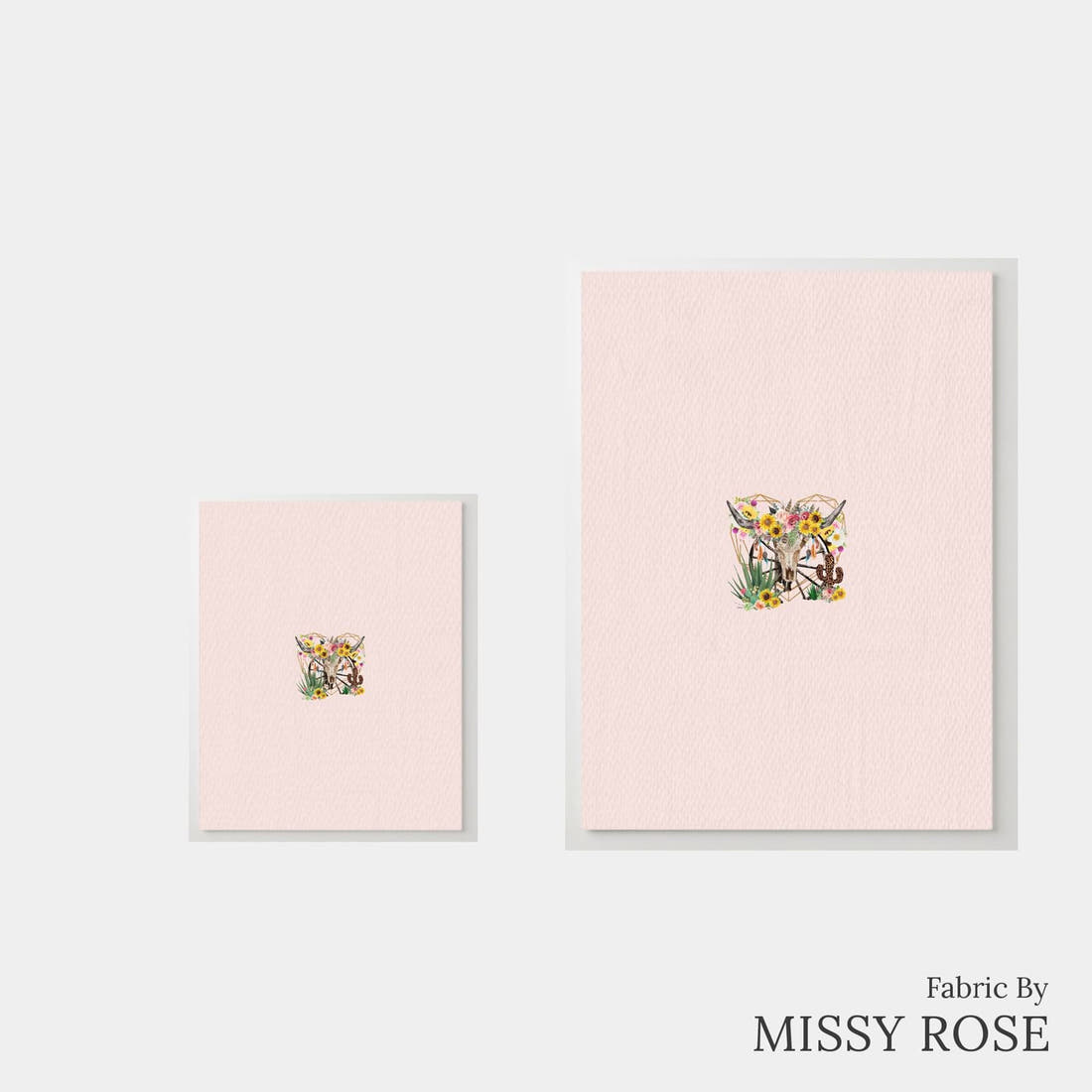 Design 226 Floral Bull Skull Panel – universal and adult panel sizes side by side | Fabric by Missy Rose