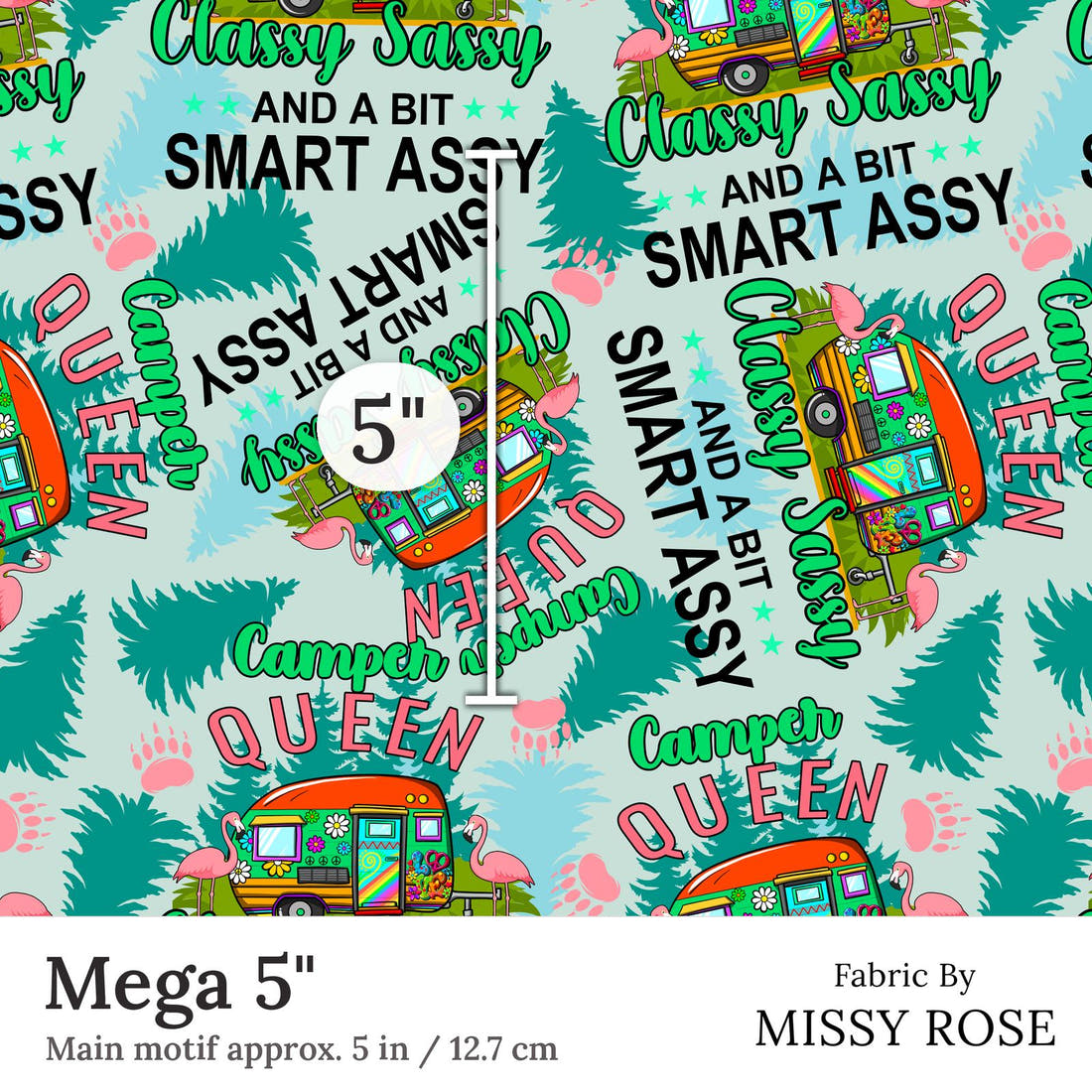 Design 227 Camper Queen Fabric Mega 5 inch print scale guide | Fabric by Missy Rose