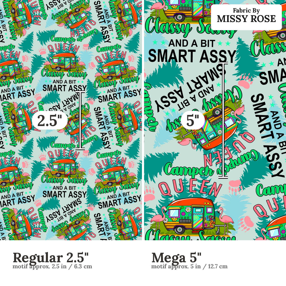 Design 227 Camper Queen Fabric size comparison - print scale | Fabric by Missy Rose