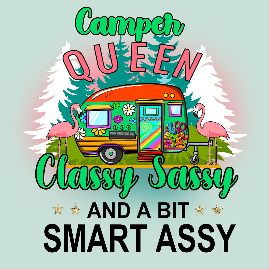 Design 227 Camper Queen Panel – full artwork close-up of the printed picture | Fabric by Missy Rose