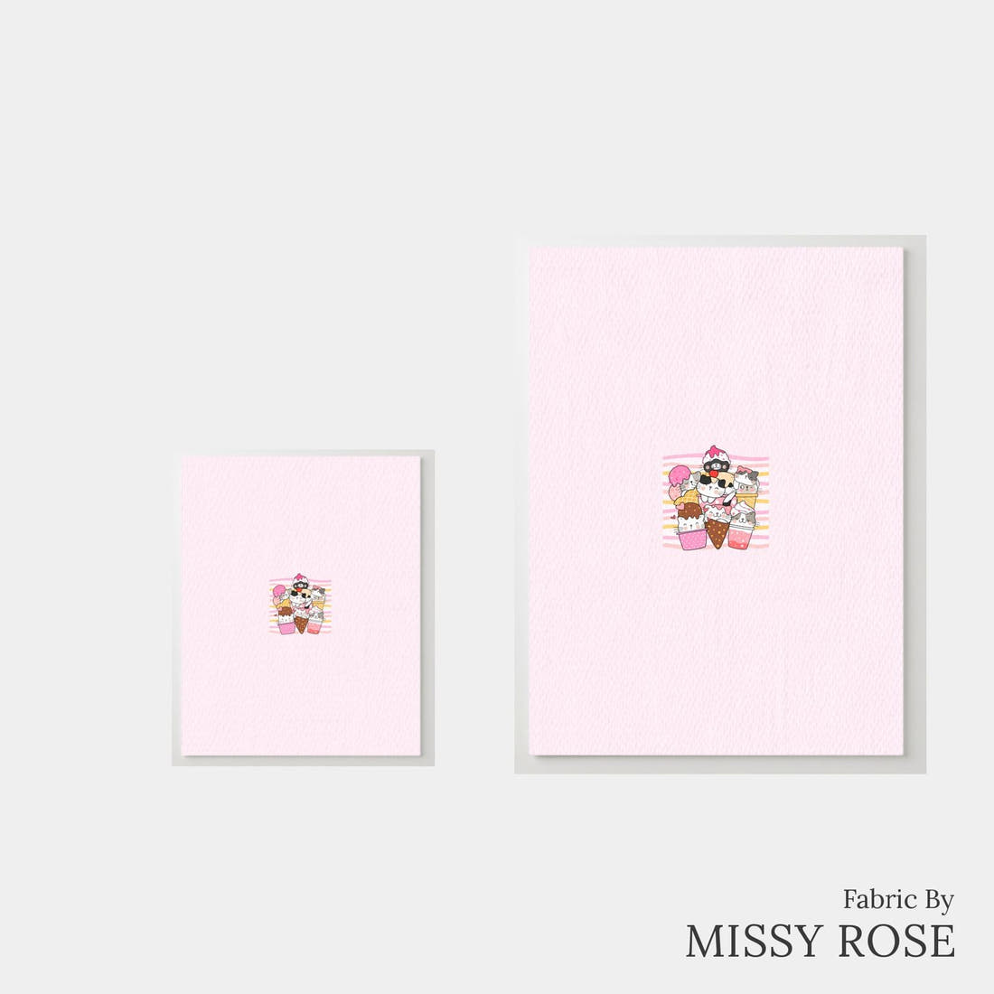 Design 229 Ice Cream Kitties Panel – universal and adult panel sizes side by side | Fabric by Missy Rose