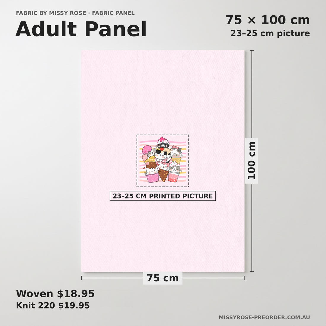 Design 229 Ice Cream Kitties Panel adult panel sizing – 23–25 cm printed picture on 75 × 100 cm fabric | Fabric by Missy Rose
