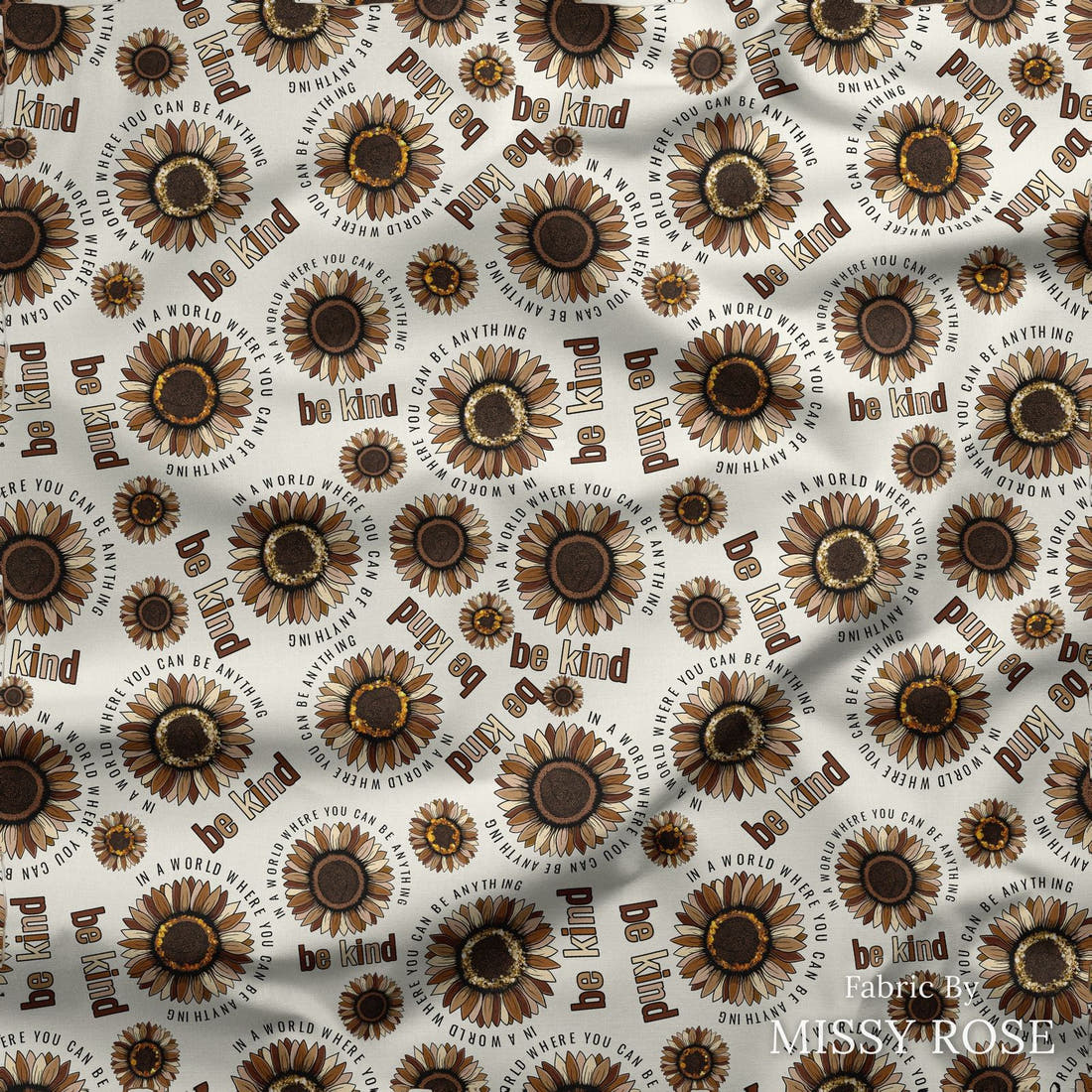 Design 23 Be Kind Fabric draped fabric mockup – custom printed fabric by the metre | Fabric by Missy Rose