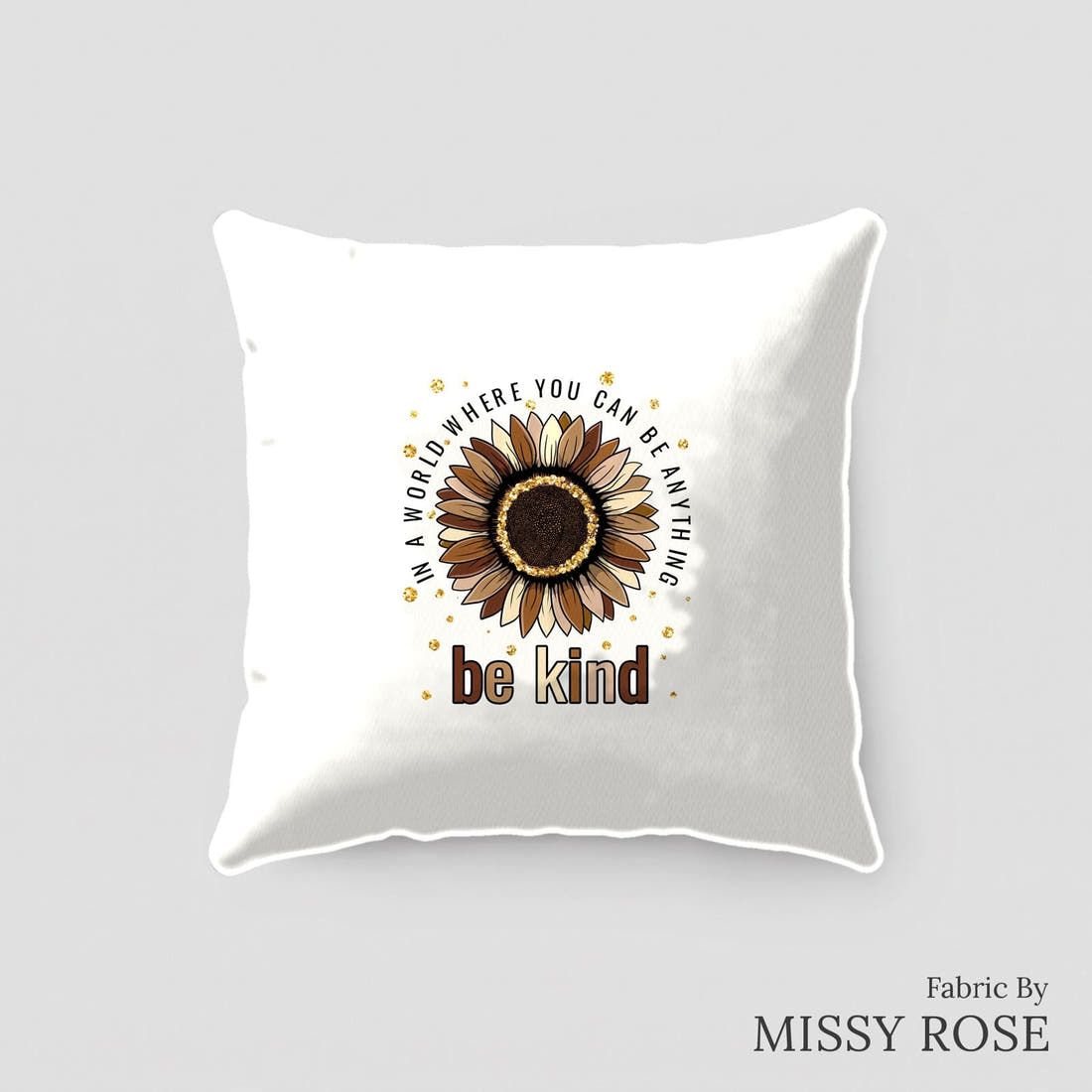 Design 23 Be Kind Panel sewn into a cushion – see how the panel looks made up | Fabric by Missy Rose
