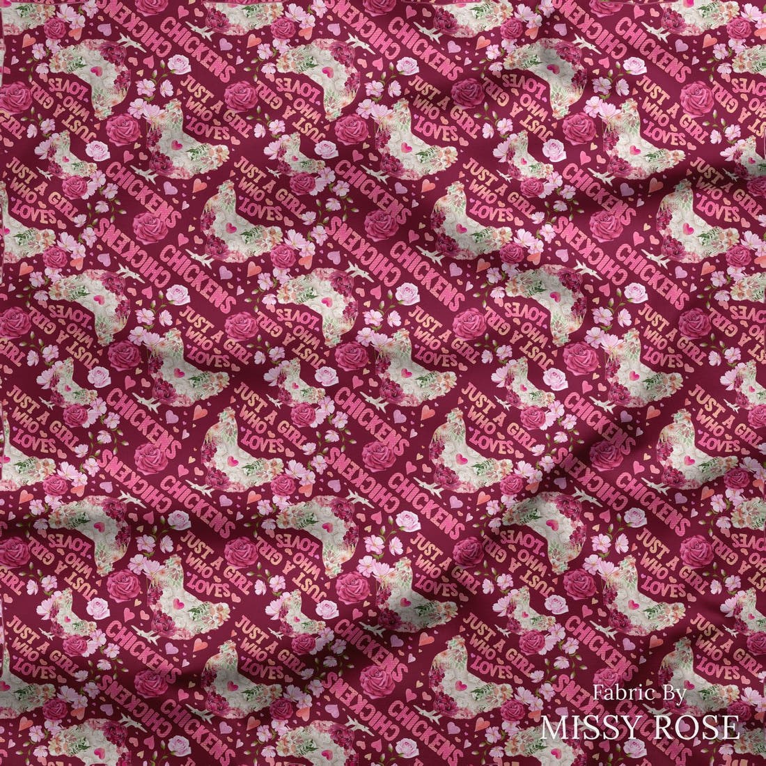 Design 230 Chickens Fabric draped fabric mockup – custom printed fabric by the metre | Fabric by Missy Rose