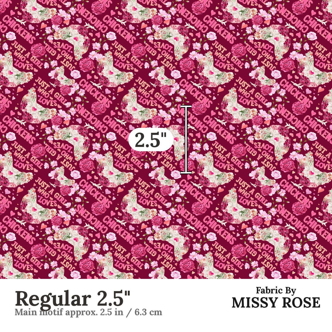 Design 230 Chickens Fabric Regular 2.5" - print scale | Fabric by Missy Rose