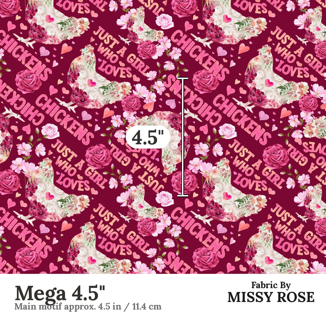 Design 230 Chickens Fabric Mega 4.5" - print scale | Fabric by Missy Rose