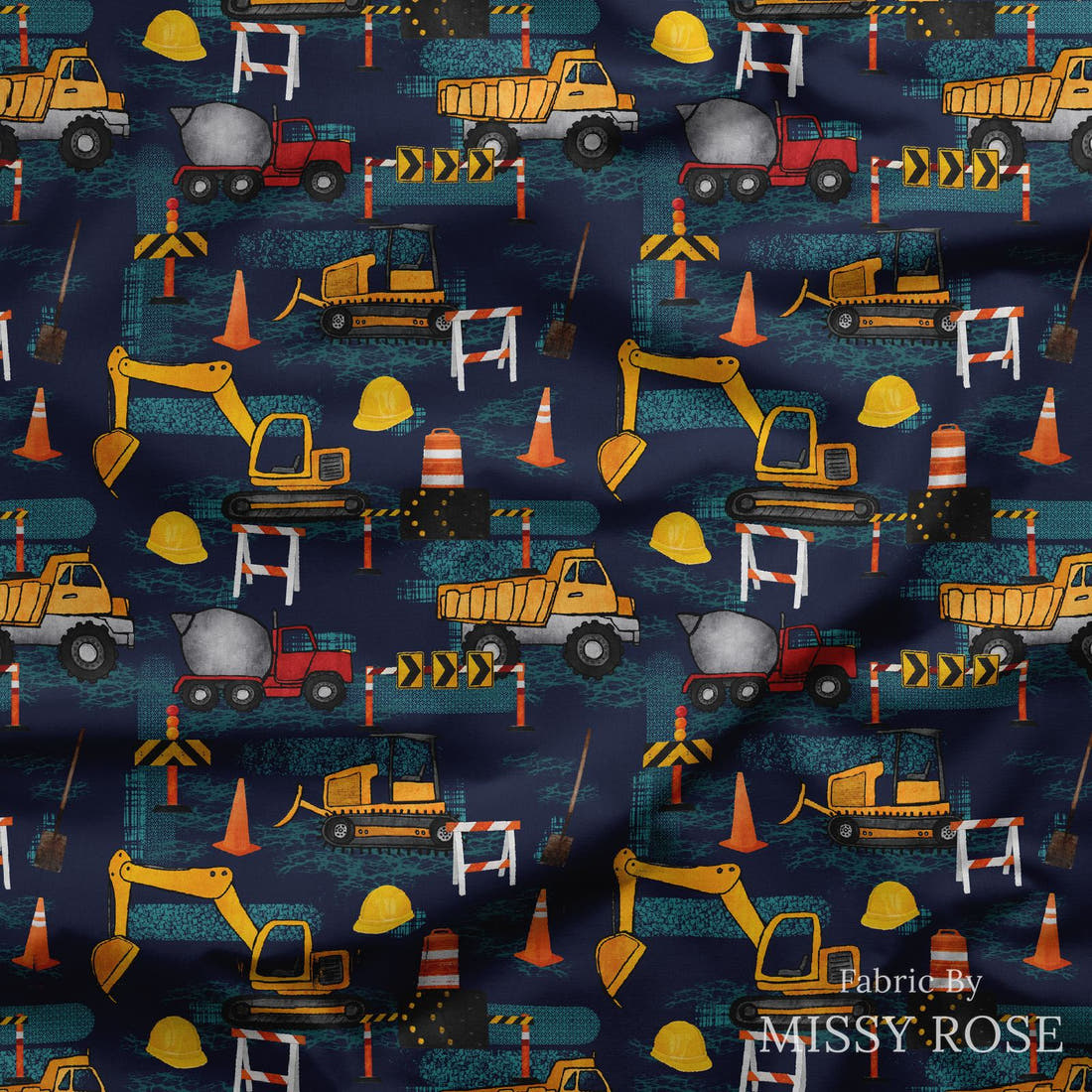 Design 231 Navy Construction Fabric draped fabric mockup – custom printed fabric by the metre | Fabric by Missy Rose