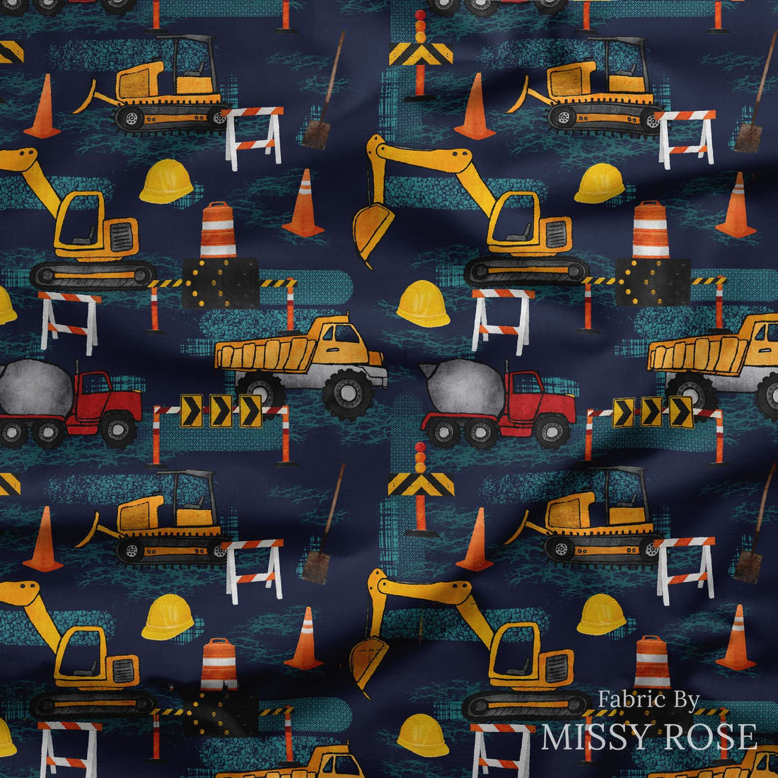 Design 231 Navy Construction Fabric draped fabric mockup – custom printed fabric by the metre | Fabric by Missy Rose
