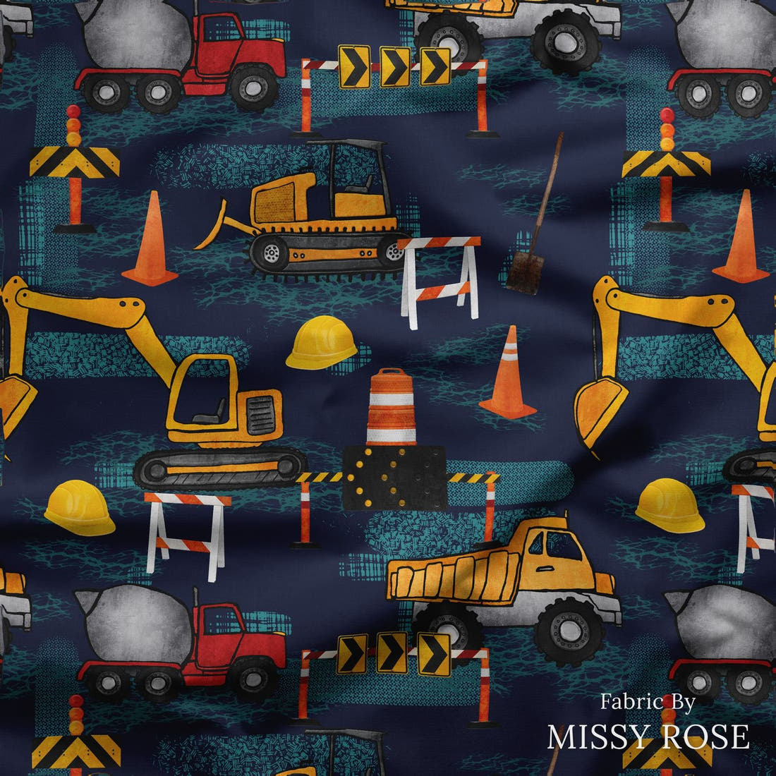 Design 231 Navy Construction Fabric draped fabric mockup – custom printed fabric by the metre | Fabric by Missy Rose
