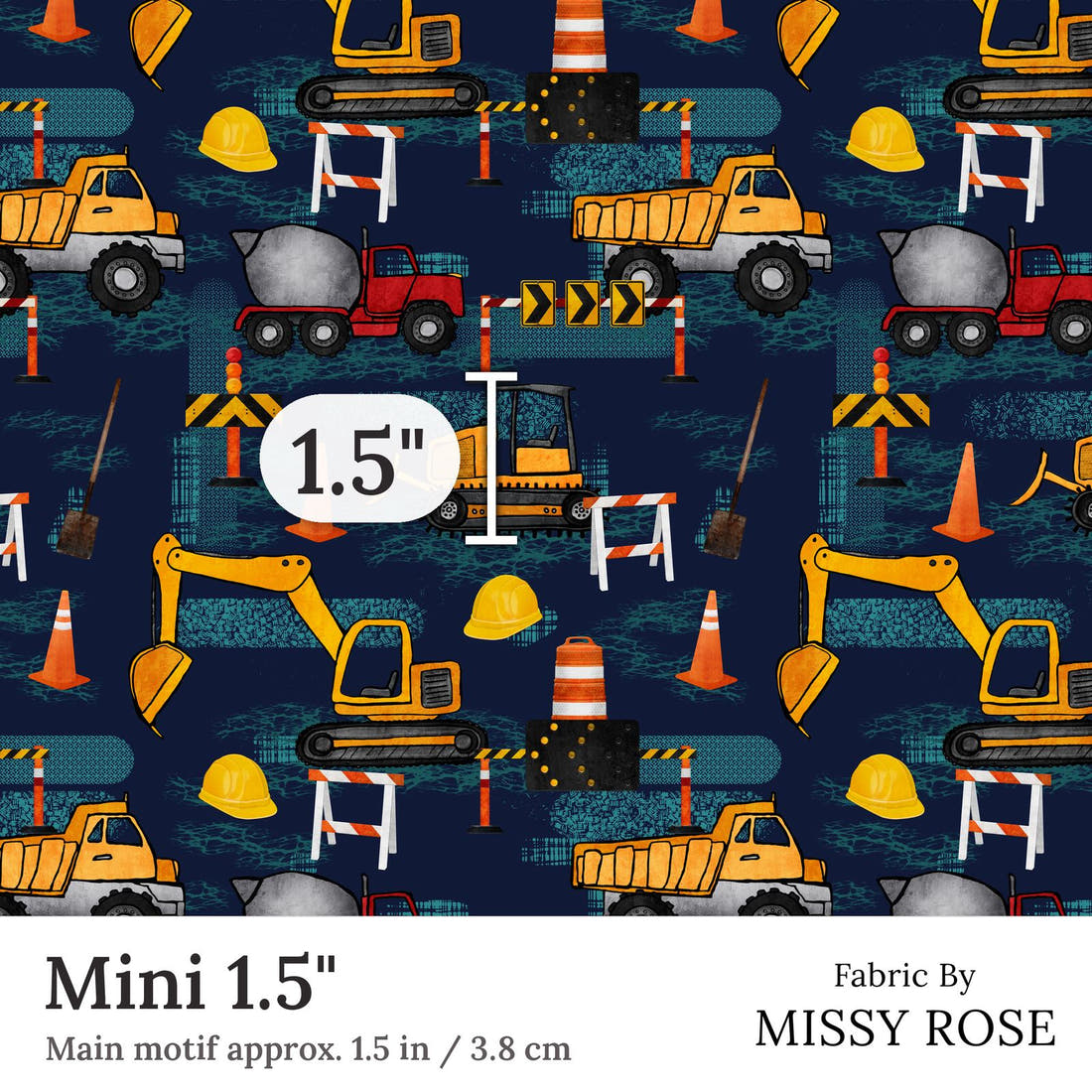 Design 231 Navy Construction Fabric Mini 1.5 inch print scale guide | Fabric by Missy Rose