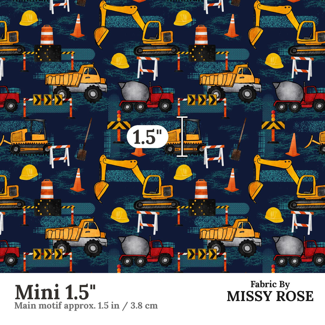 Design 231 Navy Construction Fabric Mini 1.5" - print scale | Fabric by Missy Rose