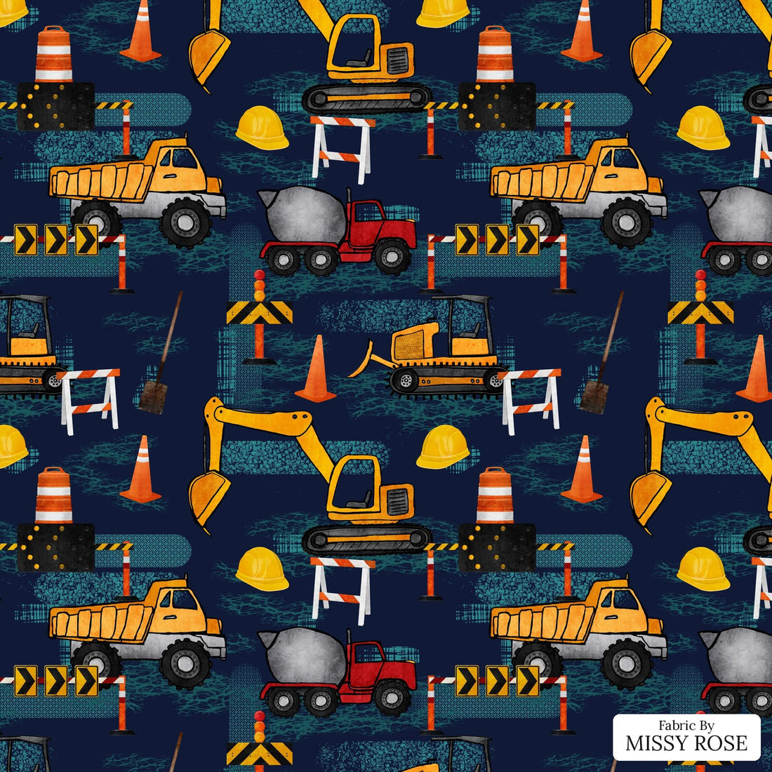 Design 231 Navy Construction Fabric - flat view of the print, zoom in for detail | Fabric by Missy Rose