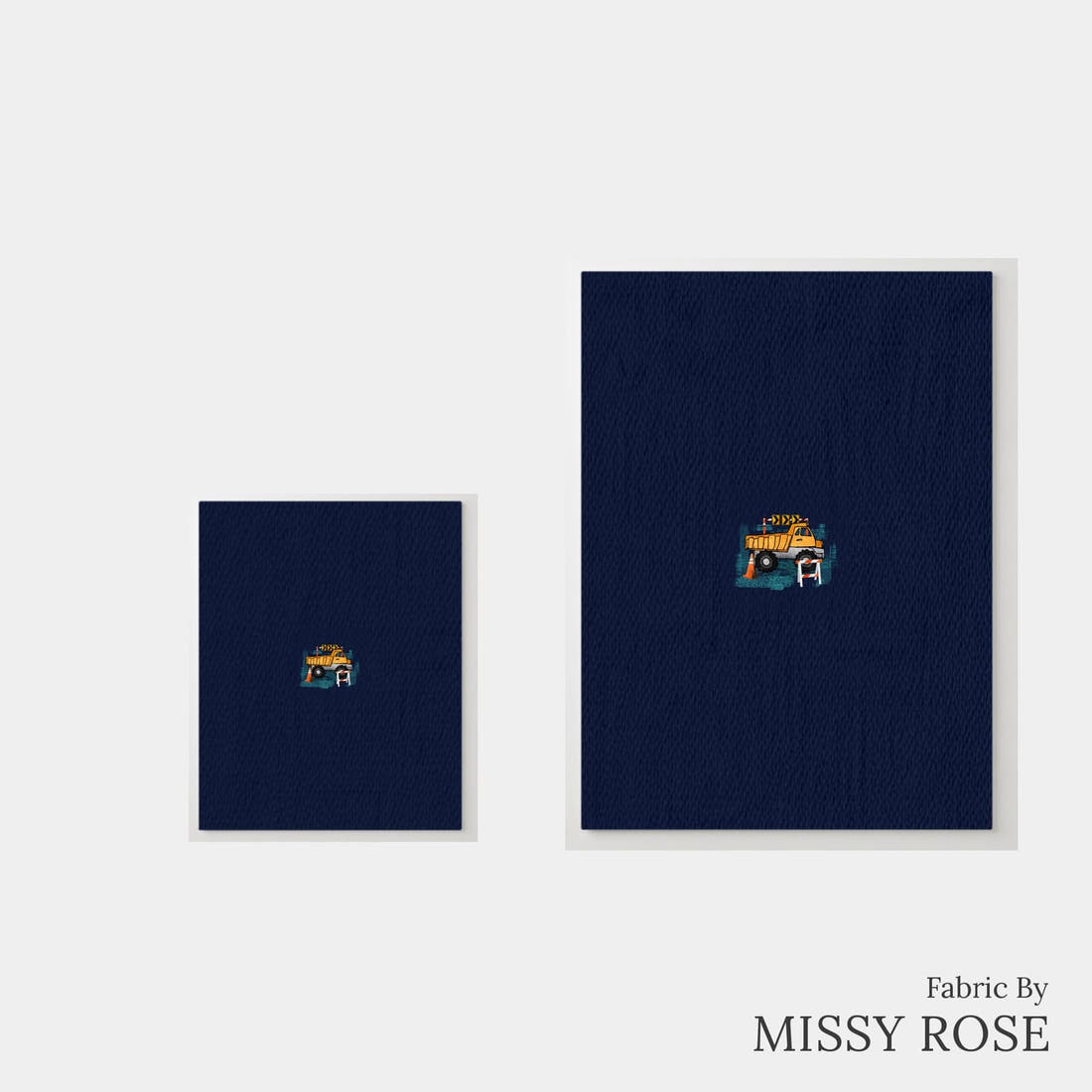 Design 231 Navy Construction Panel – universal and adult panel sizes side by side | Fabric by Missy Rose