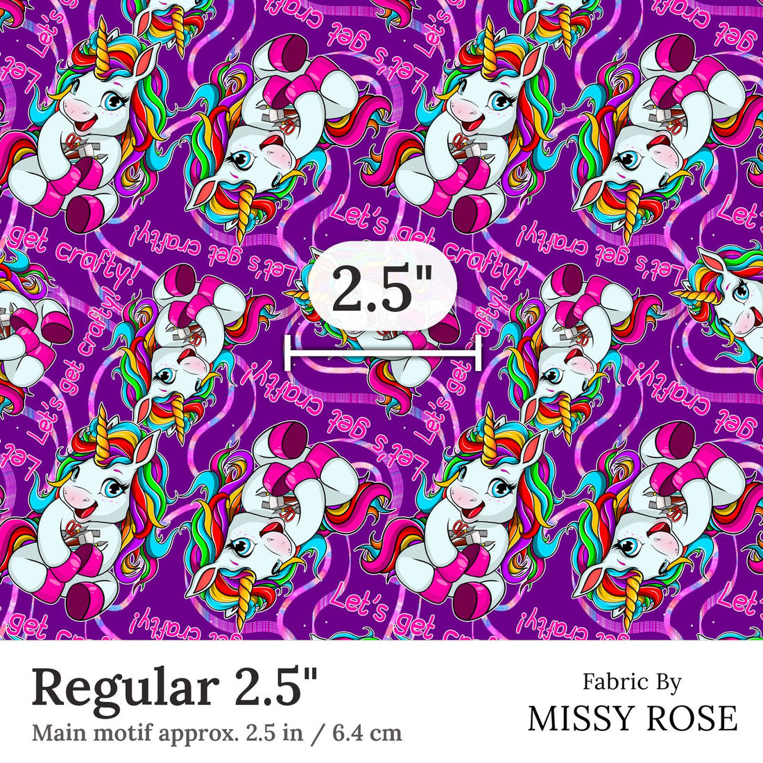 Design 232 Crafty Unicorn Fabric Regular 2.5 inch print scale guide | Fabric by Missy Rose