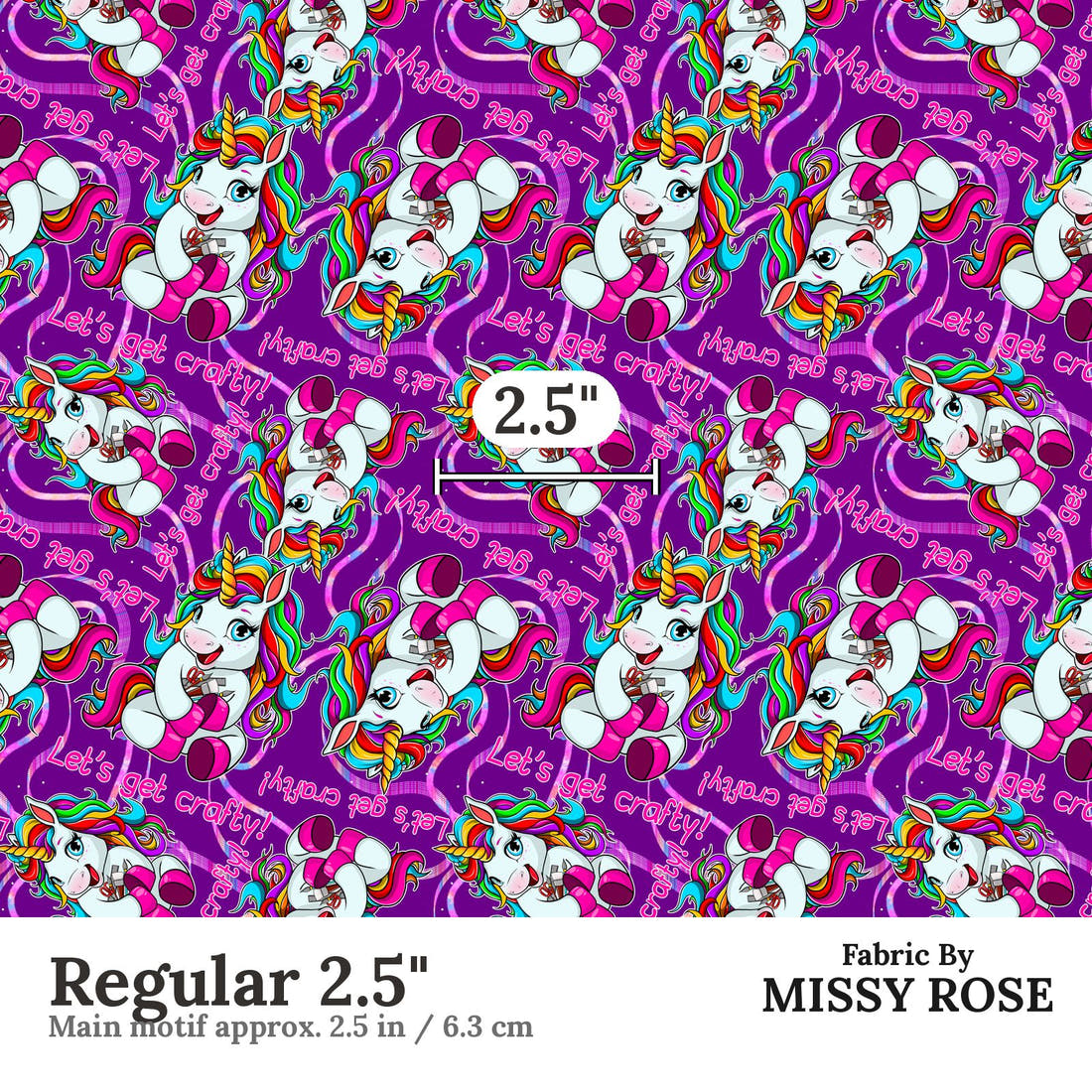Design 232 Crafty Unicorn Fabric Regular 2.5" - print scale | Fabric by Missy Rose