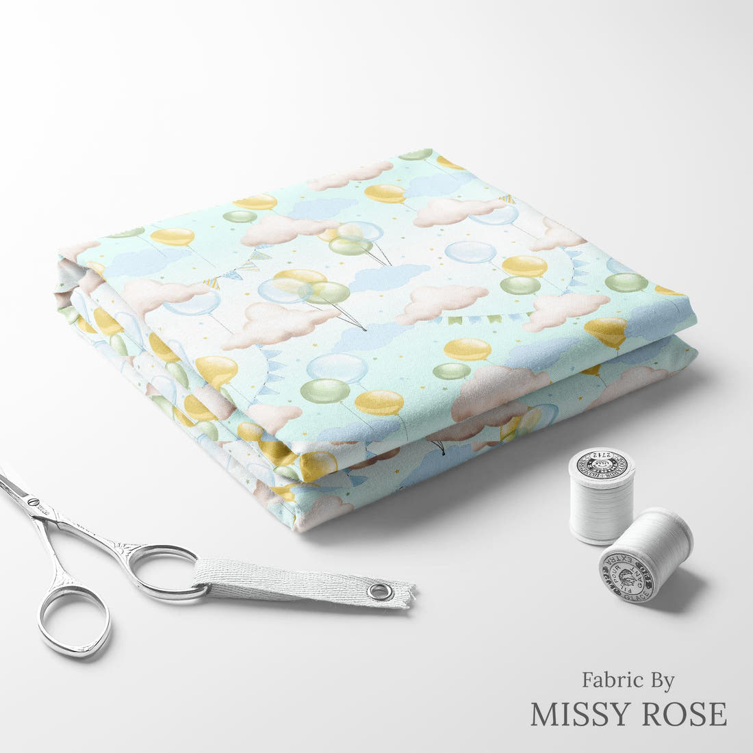 Design 233 Balloons Fabric folded fabric stack with matching thread – pre-order fabric Australia | Fabric by Missy Rose