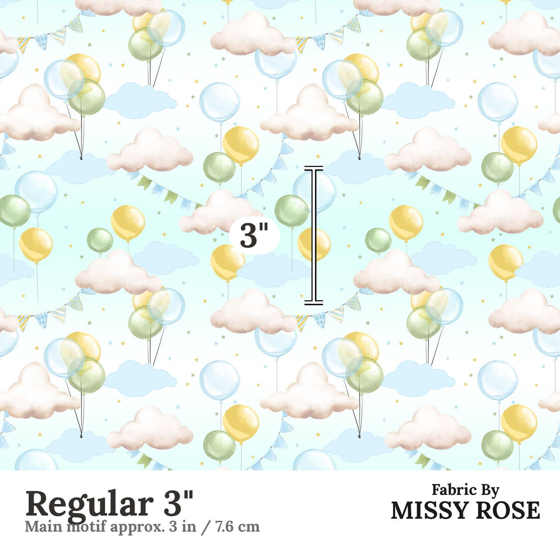 Design 233 Balloons Fabric Regular 3" - print scale | Fabric by Missy Rose
