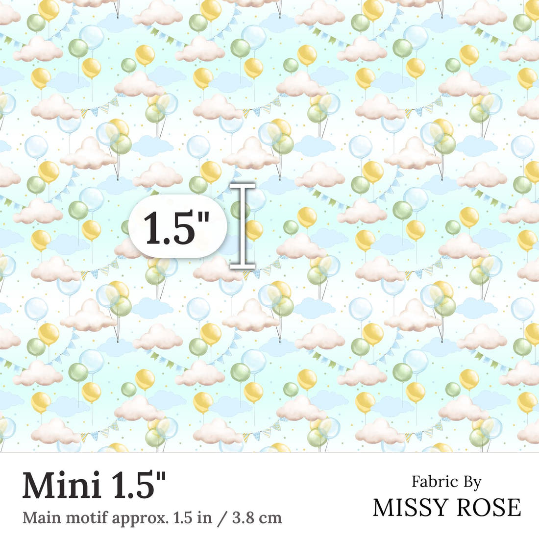 Design 233 Balloons Fabric Mini 1.5 inch print scale guide | Fabric by Missy Rose