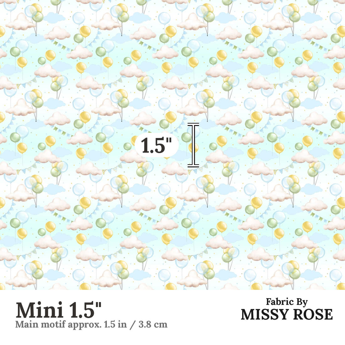 Design 233 Balloons Fabric Mini 1.5" - print scale | Fabric by Missy Rose