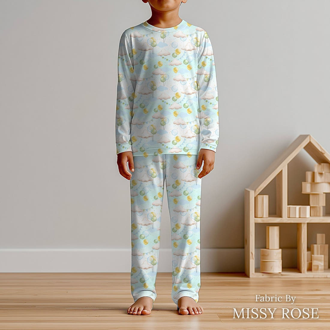 Design 233 Balloons Fabric sewn into kids' pyjamas – see how the print looks made up | Fabric by Missy Rose