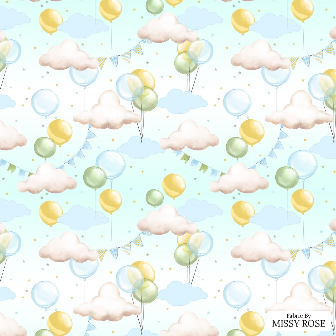 Design 233 Balloons Fabric - flat view of the print, zoom in for detail | Fabric by Missy Rose