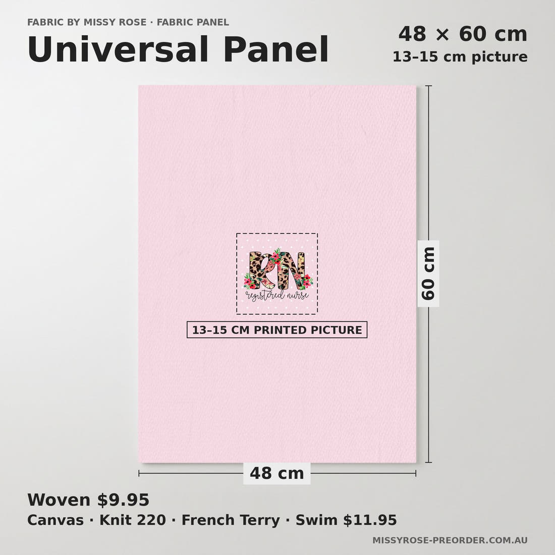 Design 234 Registered Nurse Panel universal panel sizing – 13–15 cm printed picture on 48 × 60 cm fabric | Fabric by Missy Rose