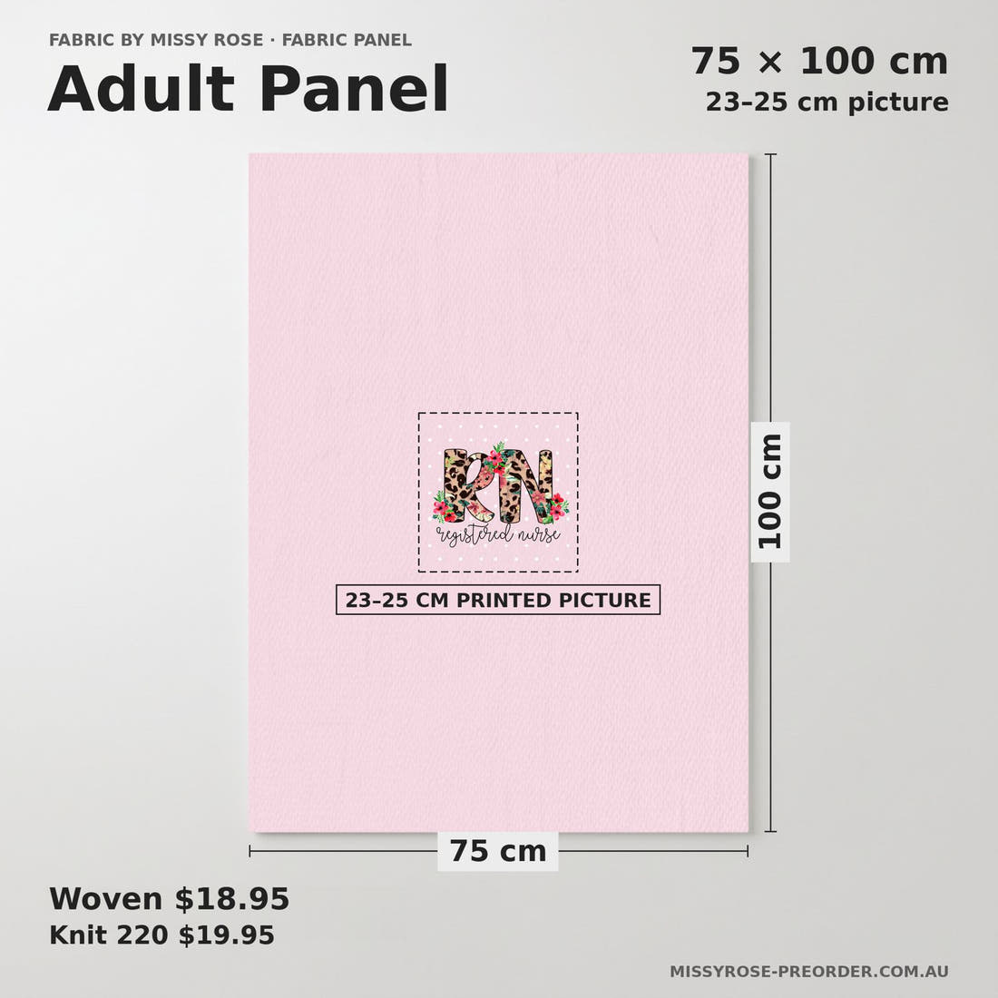 Design 234 Registered Nurse Panel adult panel sizing – 23–25 cm printed picture on 75 × 100 cm fabric | Fabric by Missy Rose