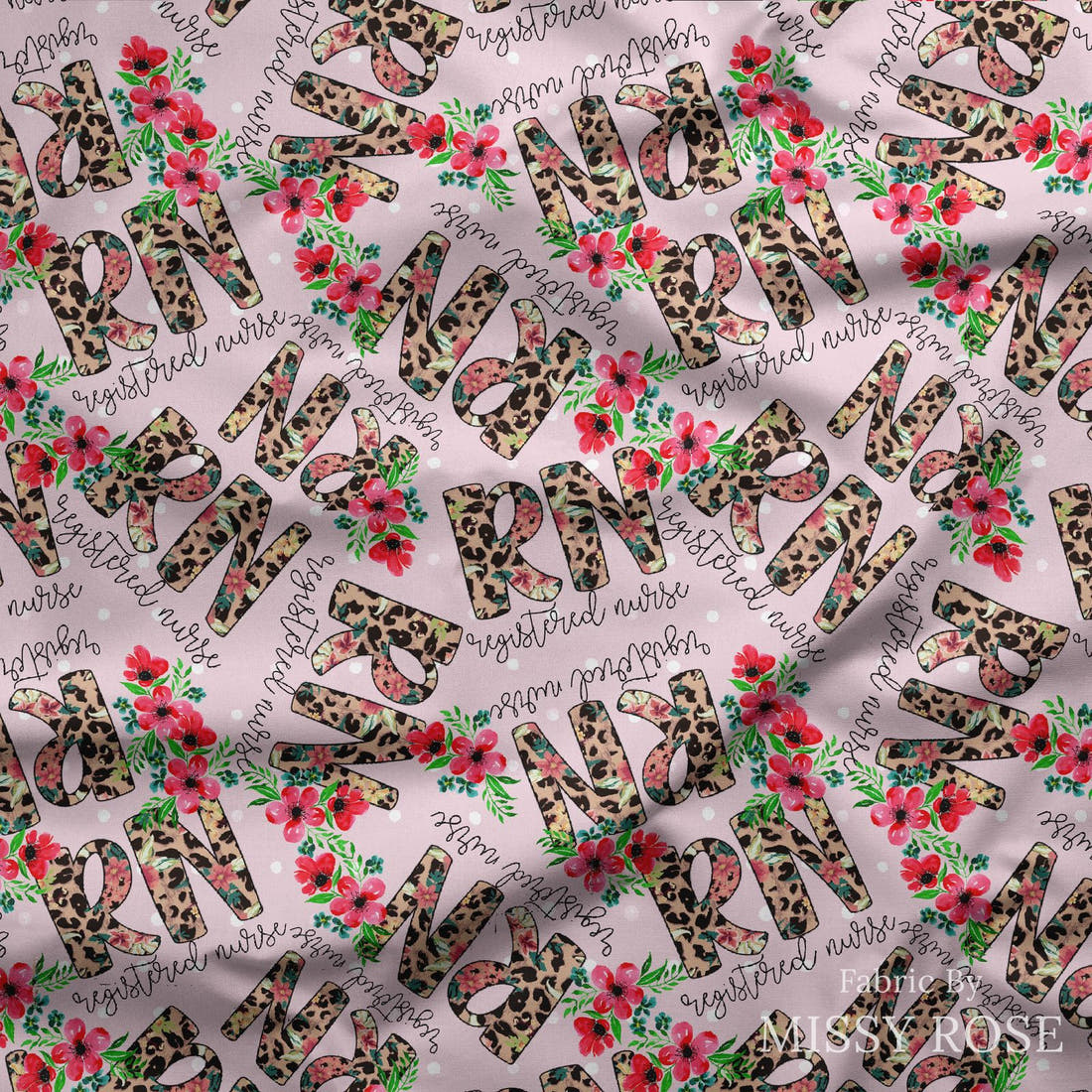 Design 234 Registered Nurse Fabric draped fabric mockup – custom printed fabric by the metre | Fabric by Missy Rose