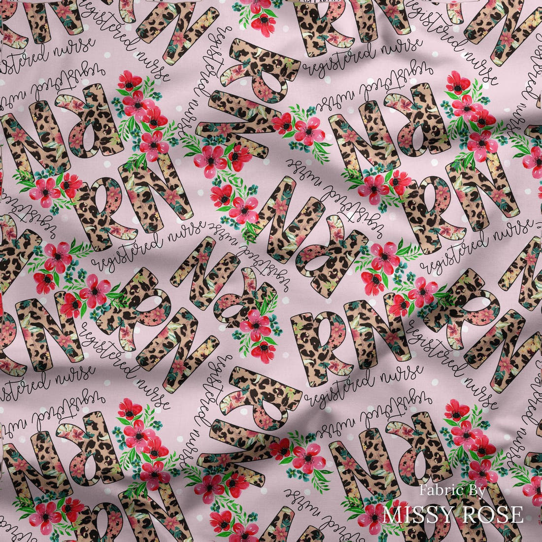 Design 234 Registered Nurse Fabric draped fabric mockup – custom printed fabric by the metre | Fabric by Missy Rose