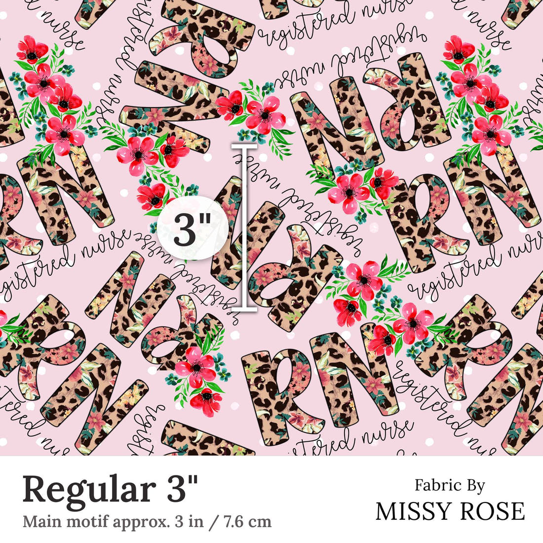 Design 234 Registered Nurse Fabric Regular 3 inch print scale guide | Fabric by Missy Rose