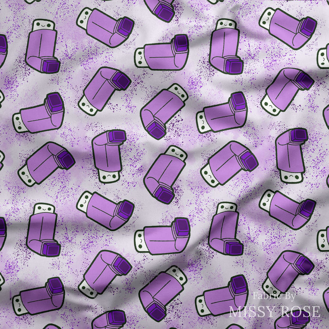 Design 235 Purple Asthma Fabric draped fabric mockup – custom printed fabric by the metre | Fabric by Missy Rose