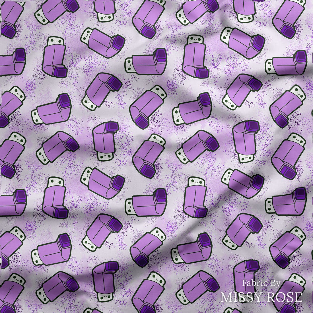 Design 235 Purple Asthma Fabric draped fabric mockup – custom printed fabric by the metre | Fabric by Missy Rose