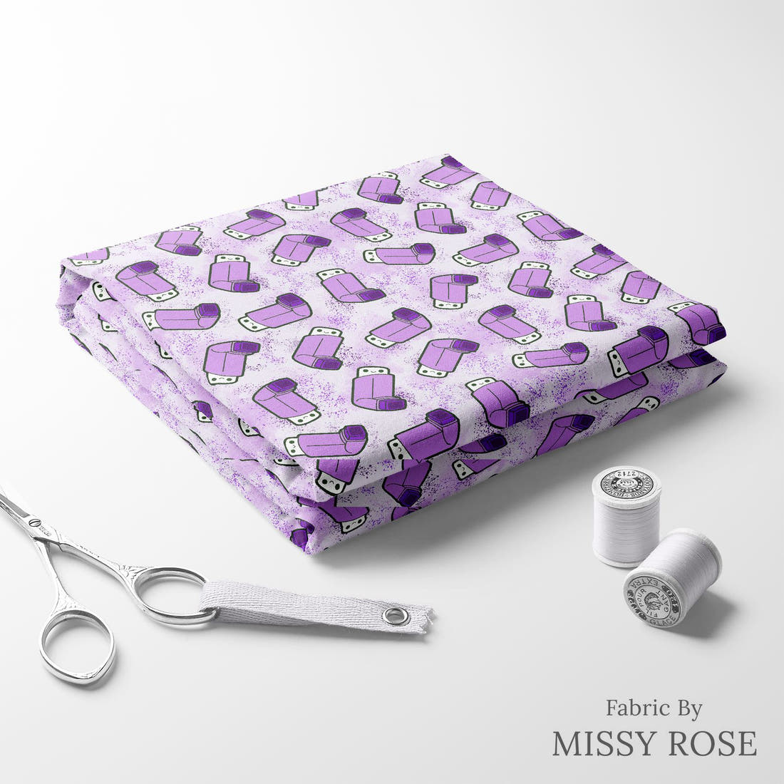 Design 235 Purple Asthma Fabric folded fabric stack with matching thread – pre-order fabric Australia | Fabric by Missy Rose