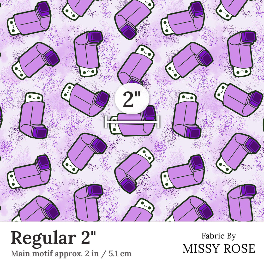 Design 235 Purple Asthma Fabric Regular 2 inch print scale guide | Fabric by Missy Rose