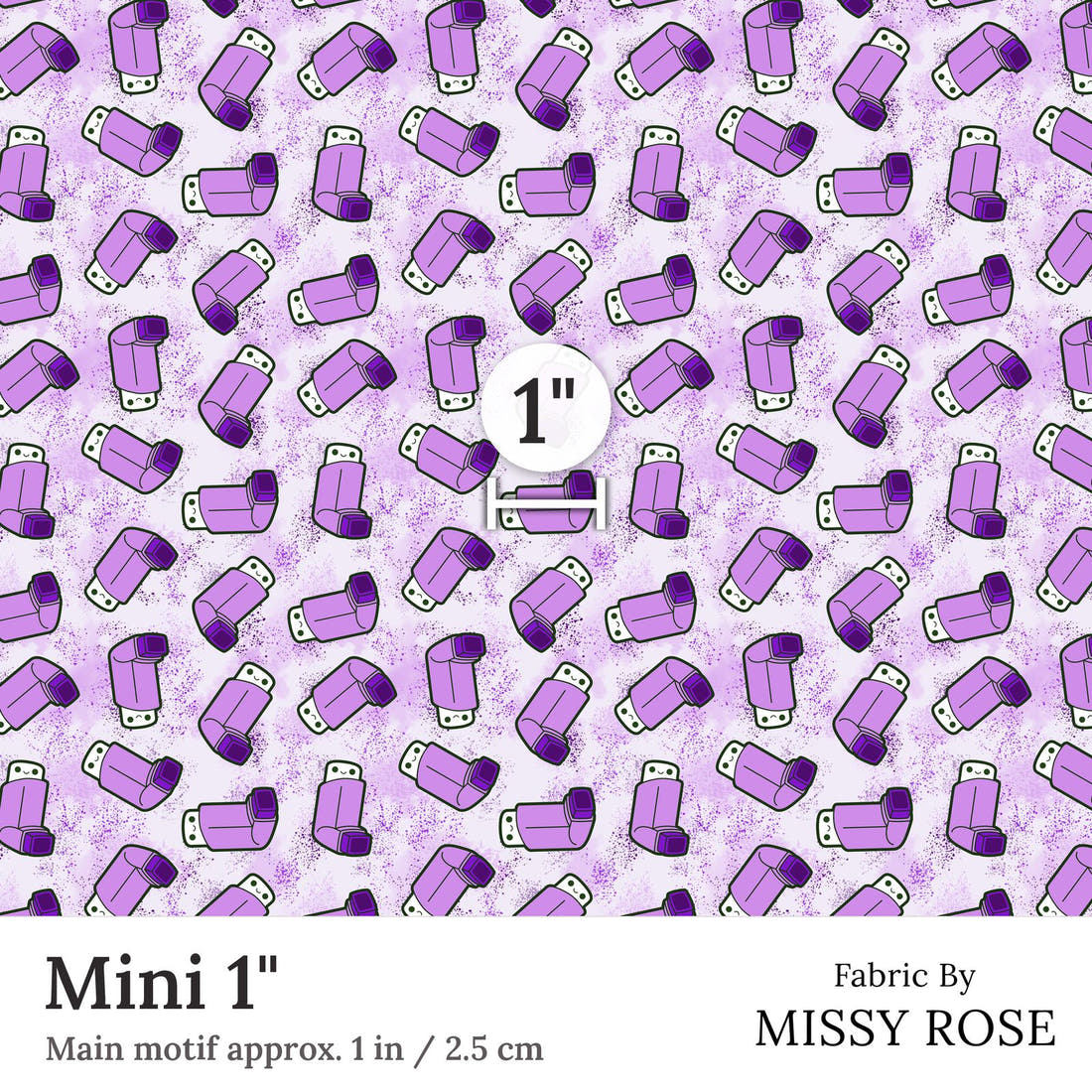 Design 235 Purple Asthma Fabric Mini 1 inch print scale guide | Fabric by Missy Rose