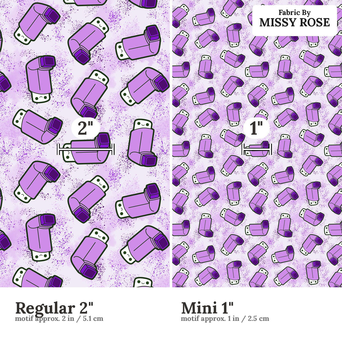 Design 235 Purple Asthma Fabric size comparison - print scale | Fabric by Missy Rose