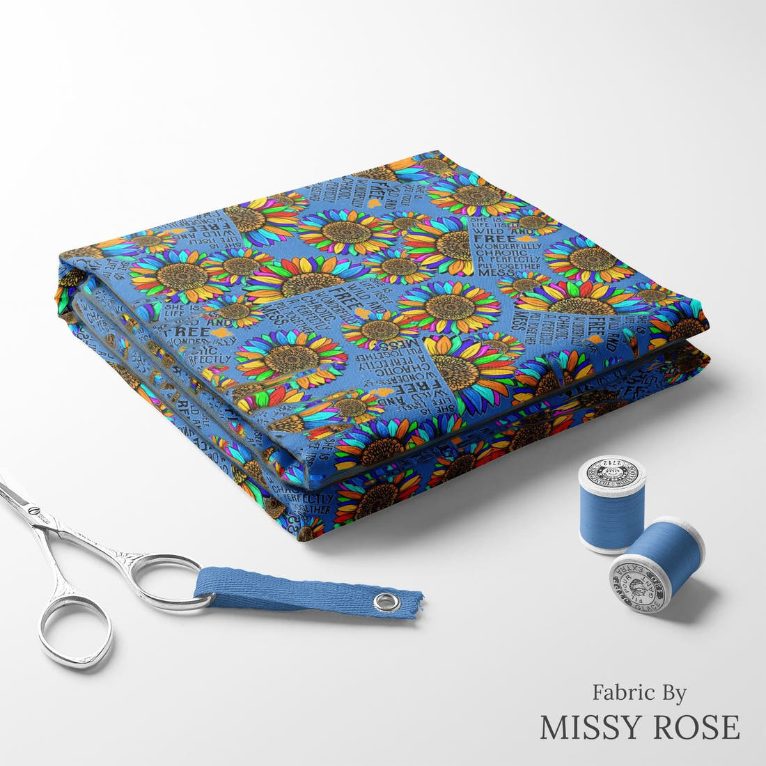 Design 236 Inspirational Fabric folded fabric stack with matching thread – pre-order fabric Australia | Fabric by Missy Rose