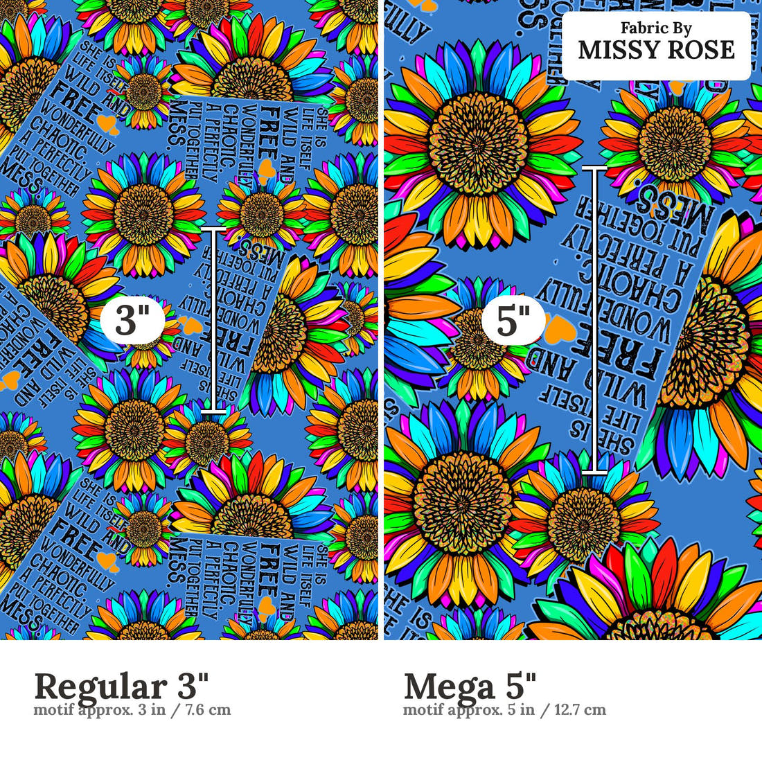 Design 236 Inspirational Fabric size comparison - print scale | Fabric by Missy Rose